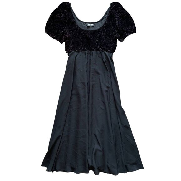 Vintage Night Way 90s Satin Maxi Evening Gown Dress Size 12 Black Velvet Lined - Picture 1 of 8